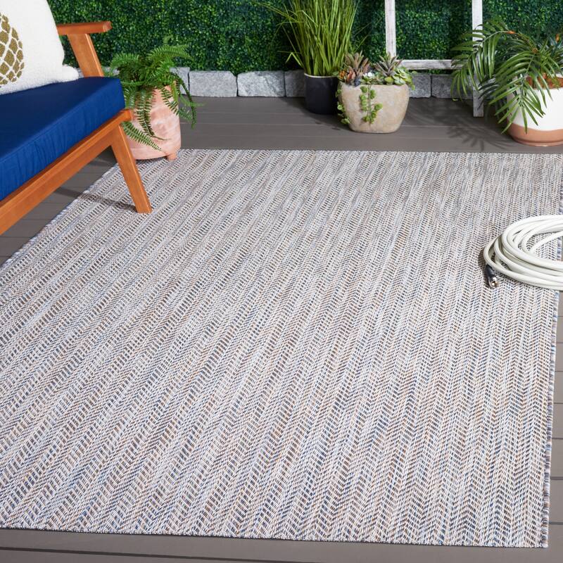SAFAVIEH Courtyard Ilmur Indoor/ Outdoor Waterproof Patio Backyard Rug - 5'3" x 7'7" - Ivory Blue/Beige