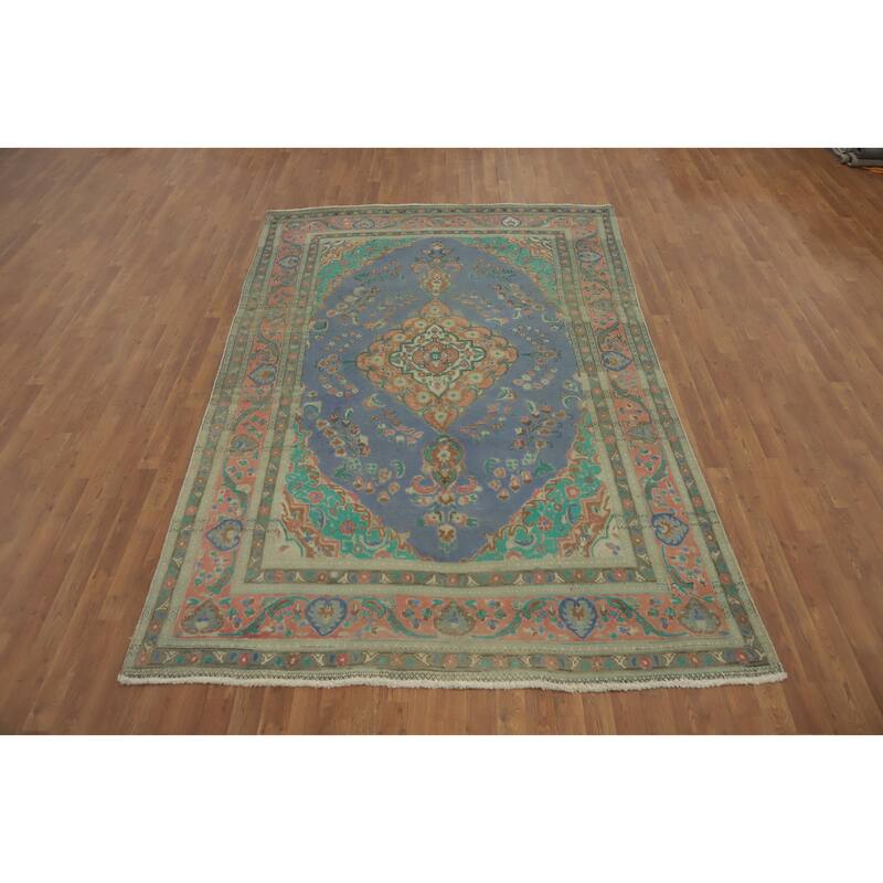 Hand Knotted Oriental 100% Wool Carpet Traditional Floral Purples Tabriz Area Rug - 9' 9'' X 6' 6''