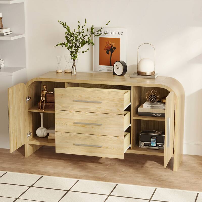 Rounded - corner Storage Cabinet: Light Wood Finish with a Soft - edged Design for Ample Storage