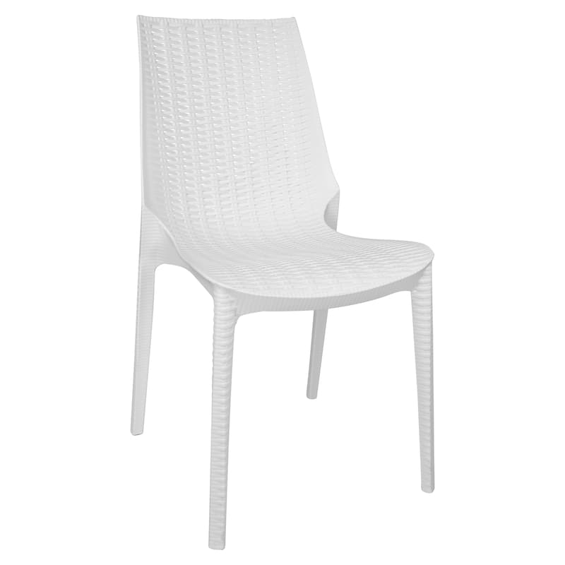Kent Modern Rattan-Style Stackable Lightweight Dining Chair for Patio and Garden - White