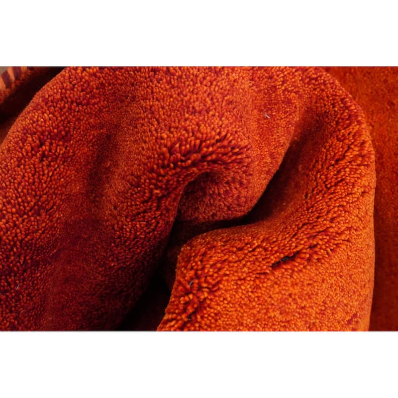 Hand Knotted Oriental 100% Wool Carpet Modern Stripe Oranges & Rust Gabbeh Area Rug - 7' 11'' X 5' 7''