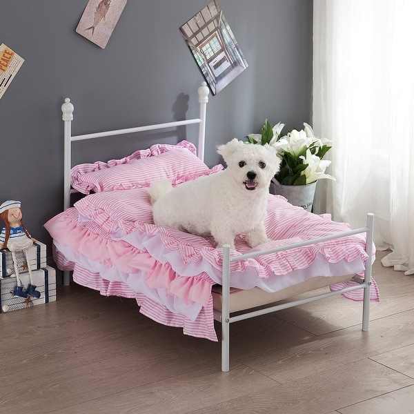 White dog bed frame