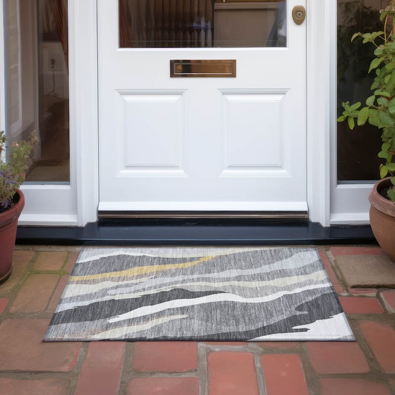 Machine Washable Indoor/ Outdoor Abstract Contemporary Chantille Rug