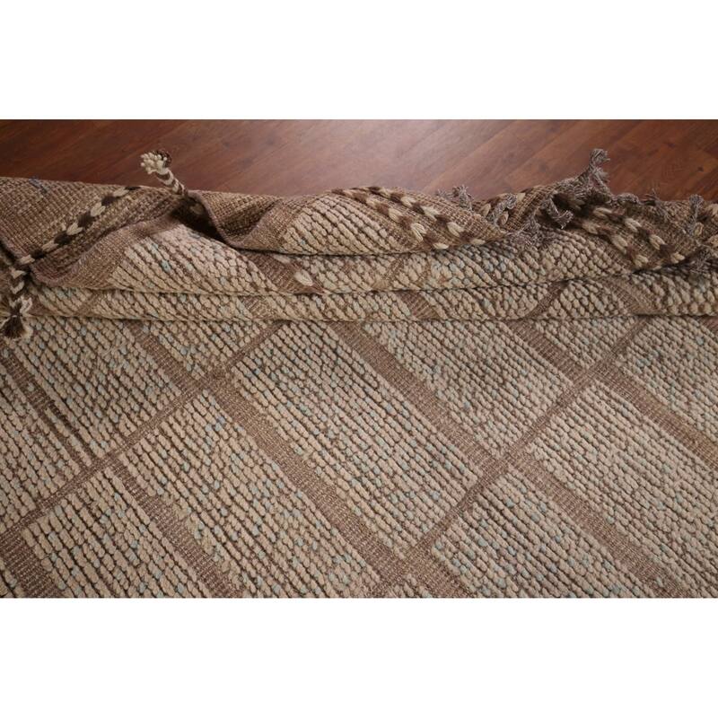 All-Over Striped Moroccan Area Rug Hand-Knotted Wool Carpet - 6'2"x 9'4"