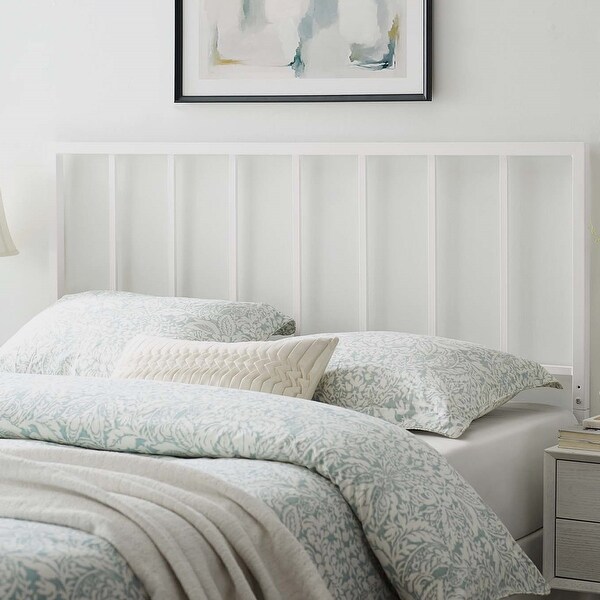 White rod top iron headboard