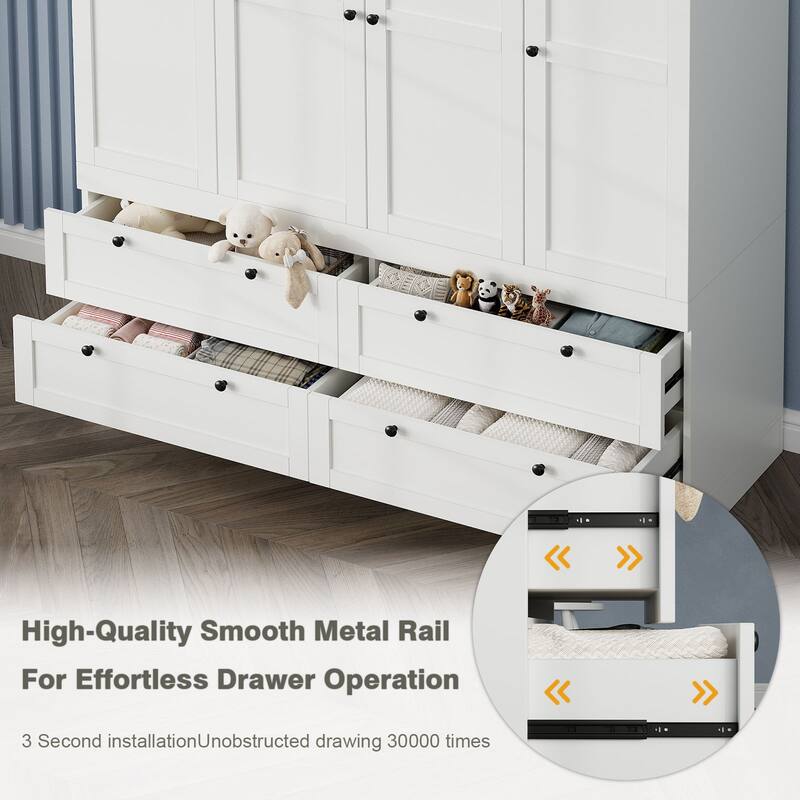 Gyomojoy Large White Wardrobe Closet with Drawers & Doors, Modular Armoire with Hanging Rods, Apartment & Dorm Storage