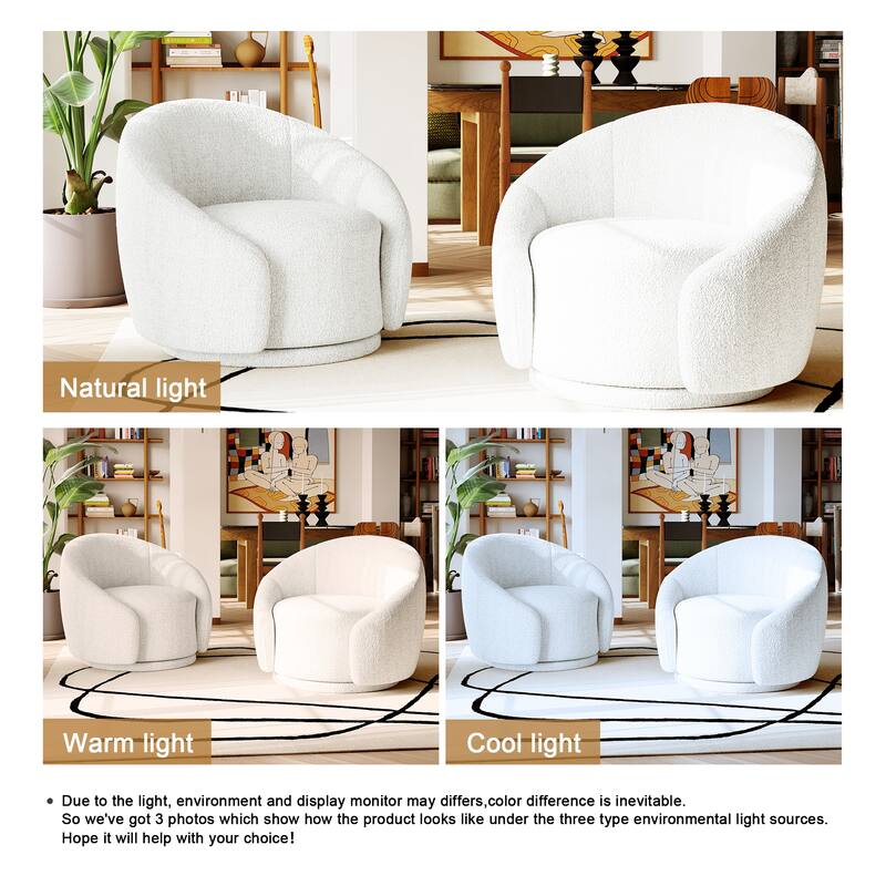 34" Wide 2 Set Velvet/ Boucle Barrel Swivel Chair
