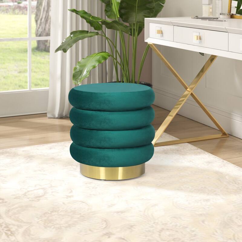 Adeco Round Storage Ottoman Removable Lid Vanity Makeup Footstool