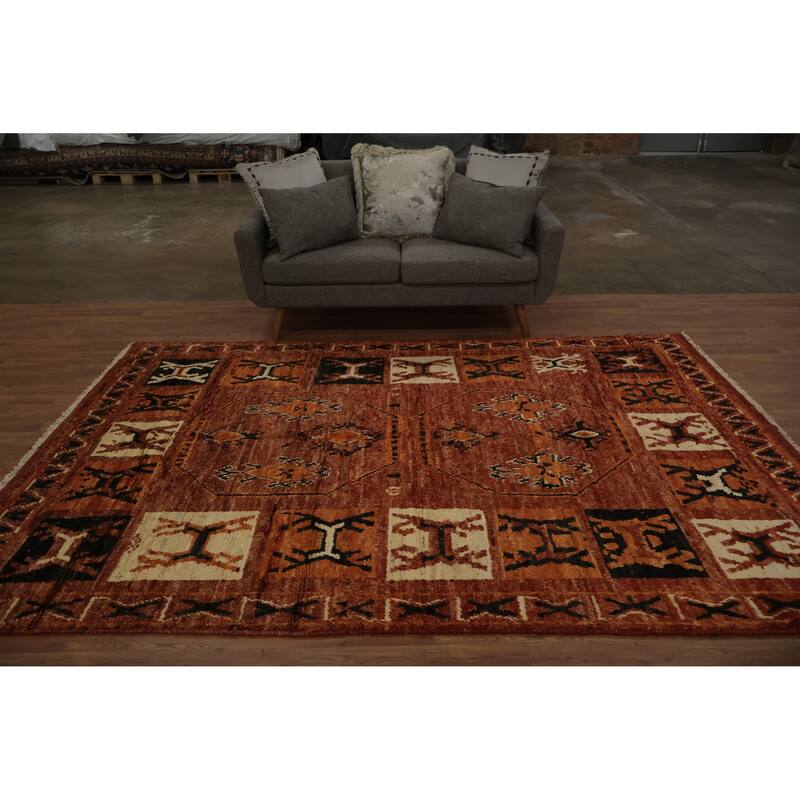 Hand Knotted Oriental 100% Wool Carpet Modern Tribal Oranges & Rust Moroccan Area Rug - 10' 0'' X 6' 8''
