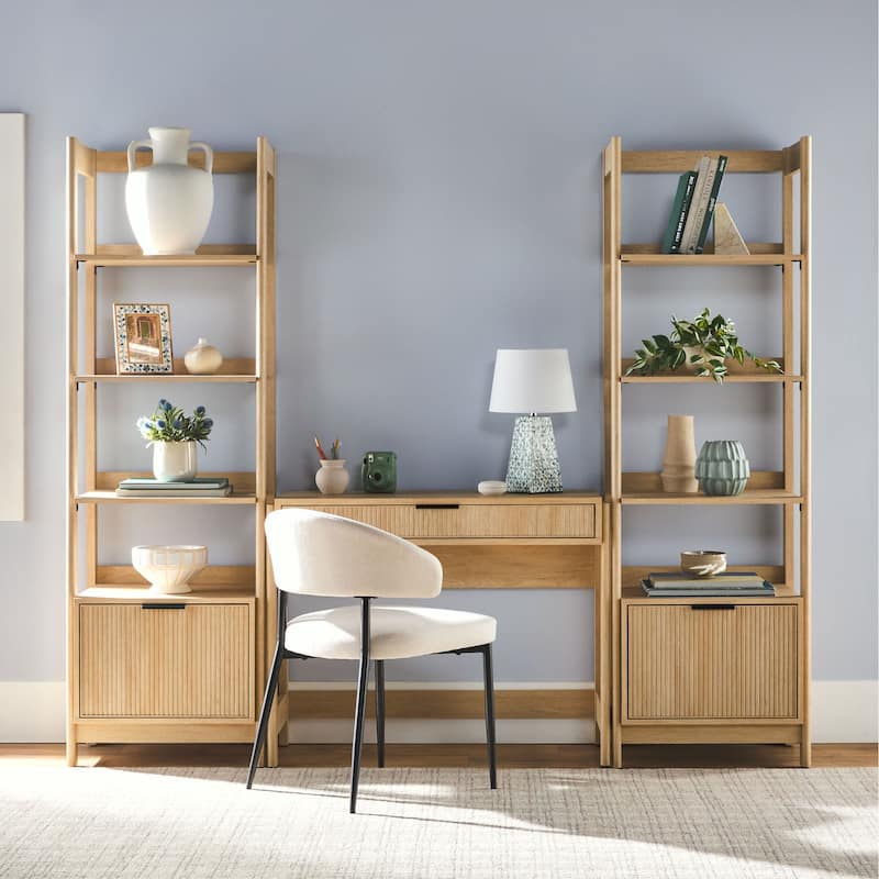 Walker Edison Reeded Desk with Hutch and Outlets