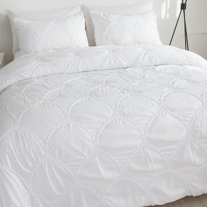 Embroidered Puckered Microfiber 3pcs Comforter Set, Scale Design Contemporary Bedding Set