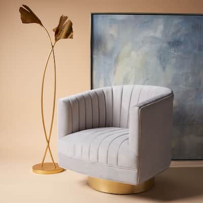SAFAVIEH Couture Josephine Swivel Barrel Velvet Chair - 28" W x 31" L x 30" H