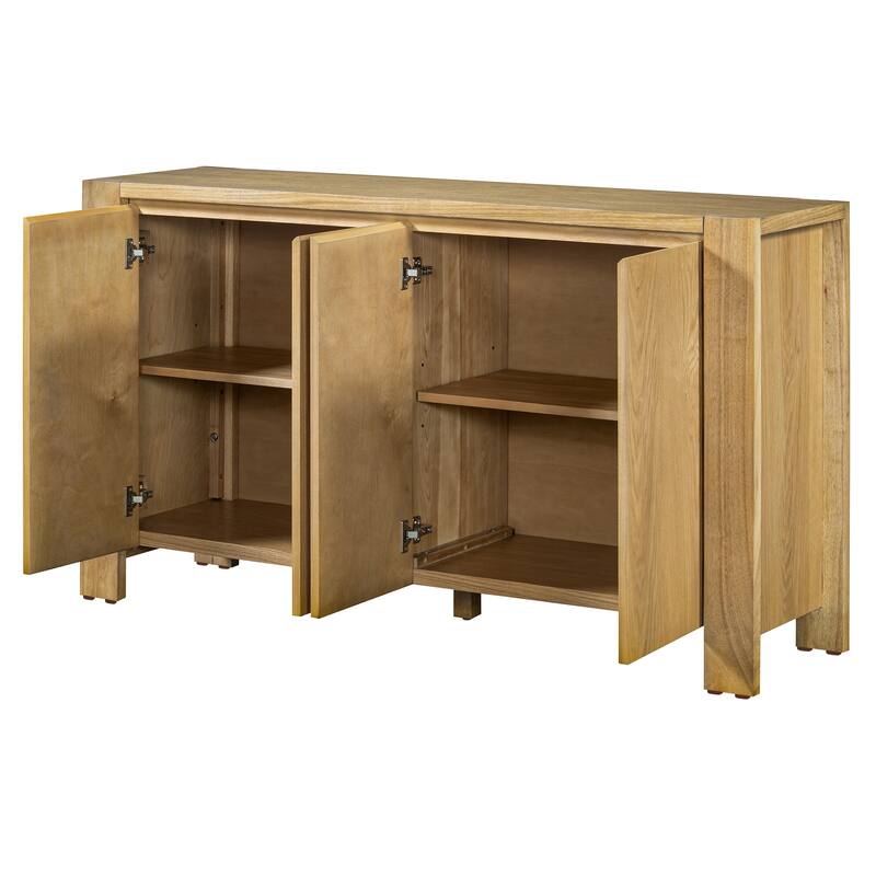 Retro 4-Door Buffet Cabinet with Adjustable Shelves Storage, for Dining Room, Kitchen and Living Room, Natural