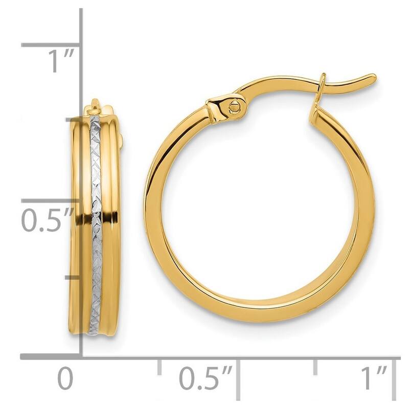 Curata 14k Yellow Gold White Rhodium Polished and Diamond cut Hoop Earrings - 20.9x18.5mm