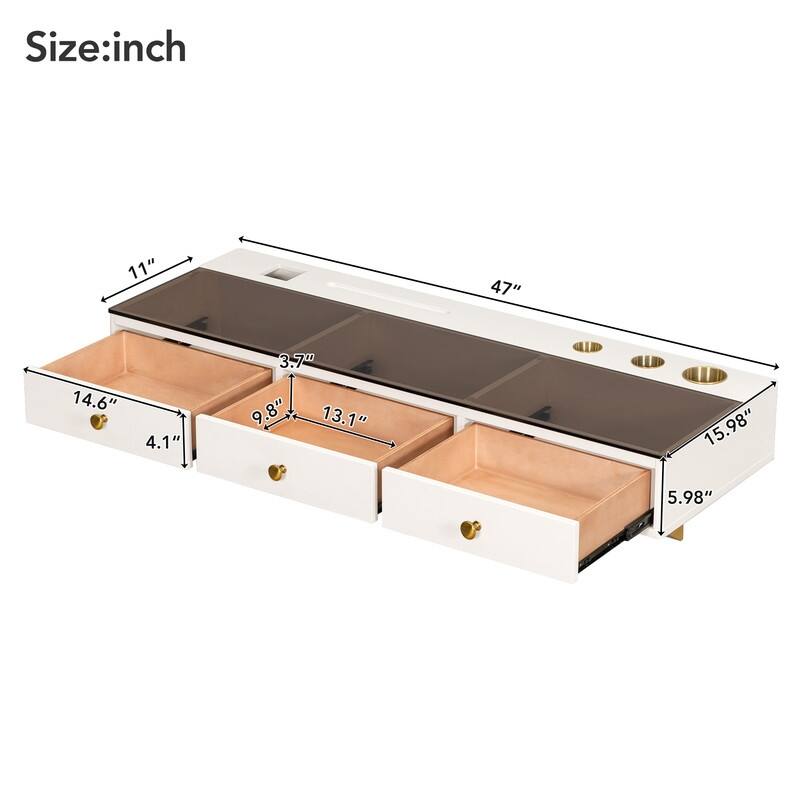 47" Floating Vanity Desk with Drawers - Wall-Mounted Organizer for Makeup, Study, and Hair Styling