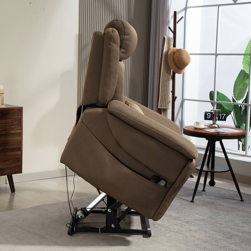 Flagship Dual Motor 28" W Oversized Power Lift Recliner Chair - Brown