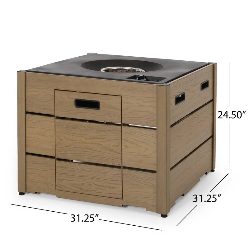 Roomfitters Outdoor Square Propane Fire Pit Table, 31'' WPC Base Gas Fireplace with 40,000 BTU Burner and Lava Rocks - Brown