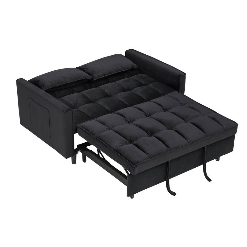 Modern 3 in 1 Convertible Black Velvet Sofa Bed with Pillow