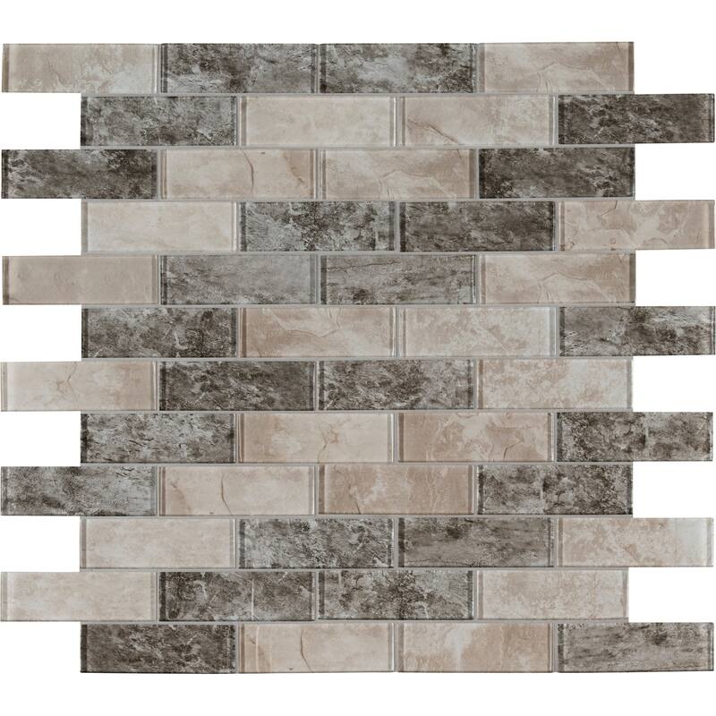 Ackland AKM-G-2X6SW-CA 12" x 12" Glass Brick Wall Mosaic Tile - Glossy - Rustic Beige