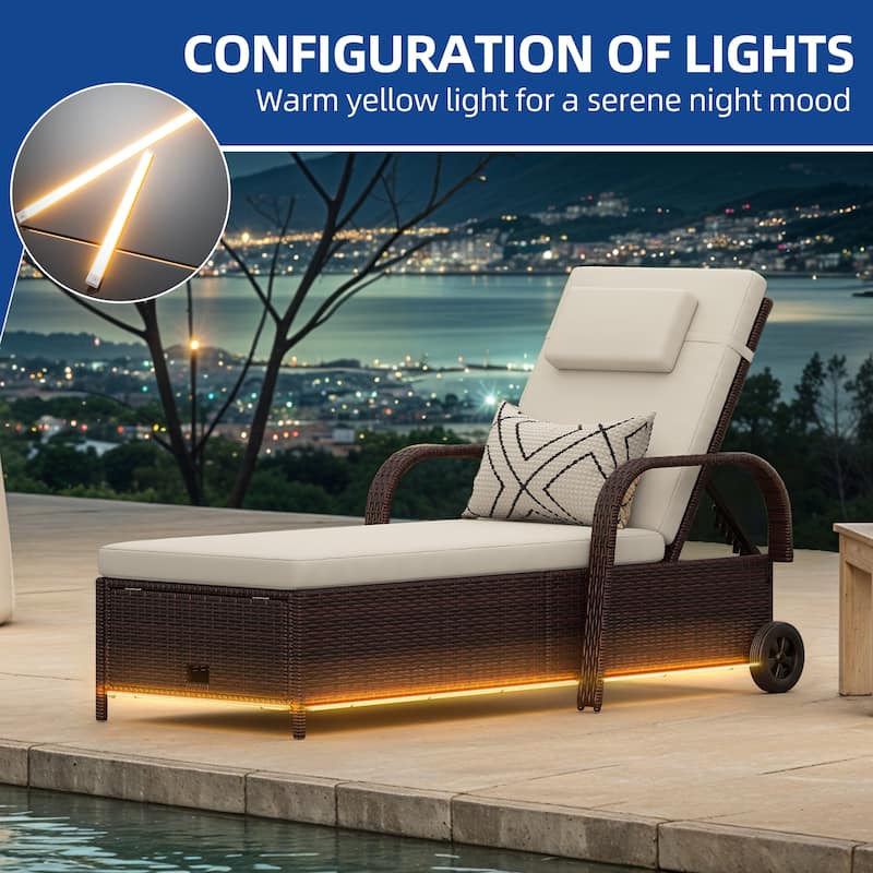 Wicker Chaise Lounge With Storage Space And LED Lights