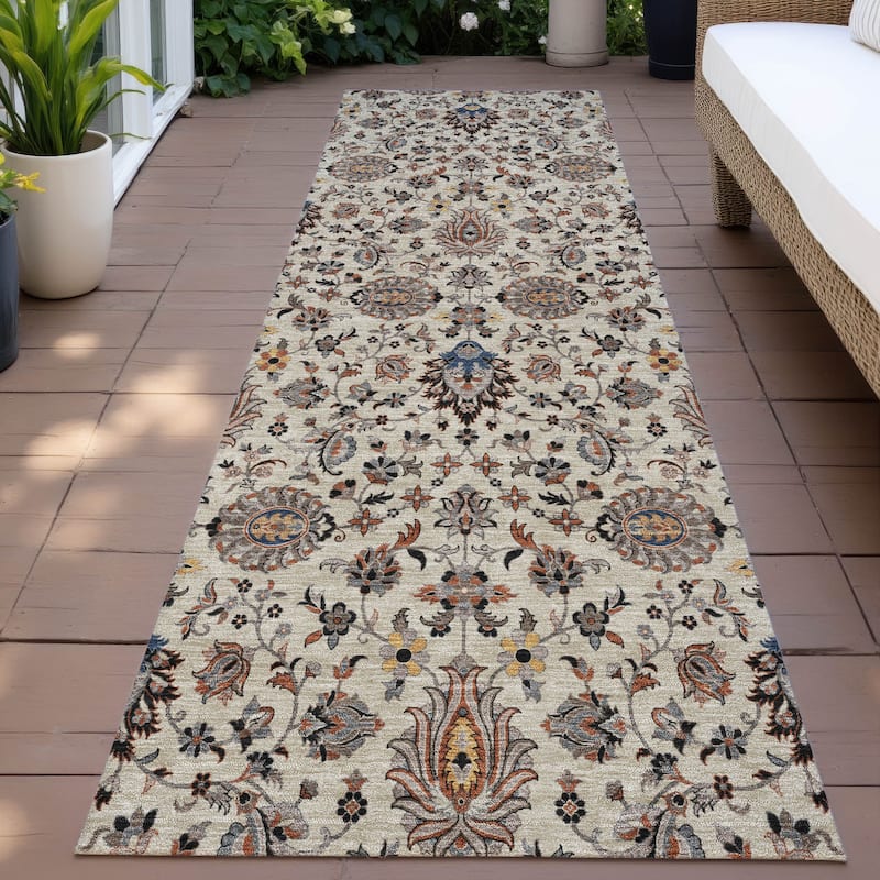 Machine Washable Indoor/Outdoor Traditional Persian Chantille Rug - Beige - 2'3" x 7'6"