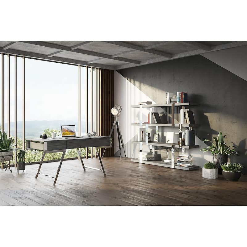 Modrest Dessart Modern Elm Grey Office Desk