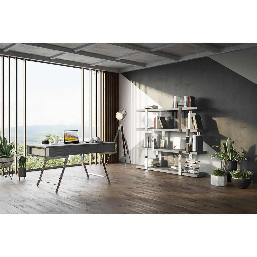 Modrest Dessart Modern Elm Grey Office Desk