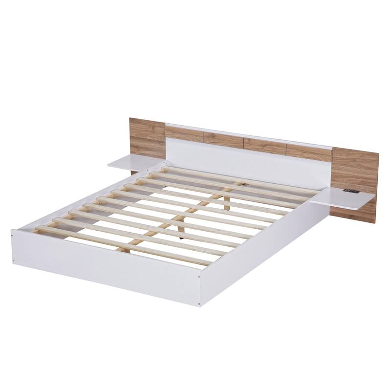 Queen Size Concise Low-Profile Platform Bed Frame with USB Charging