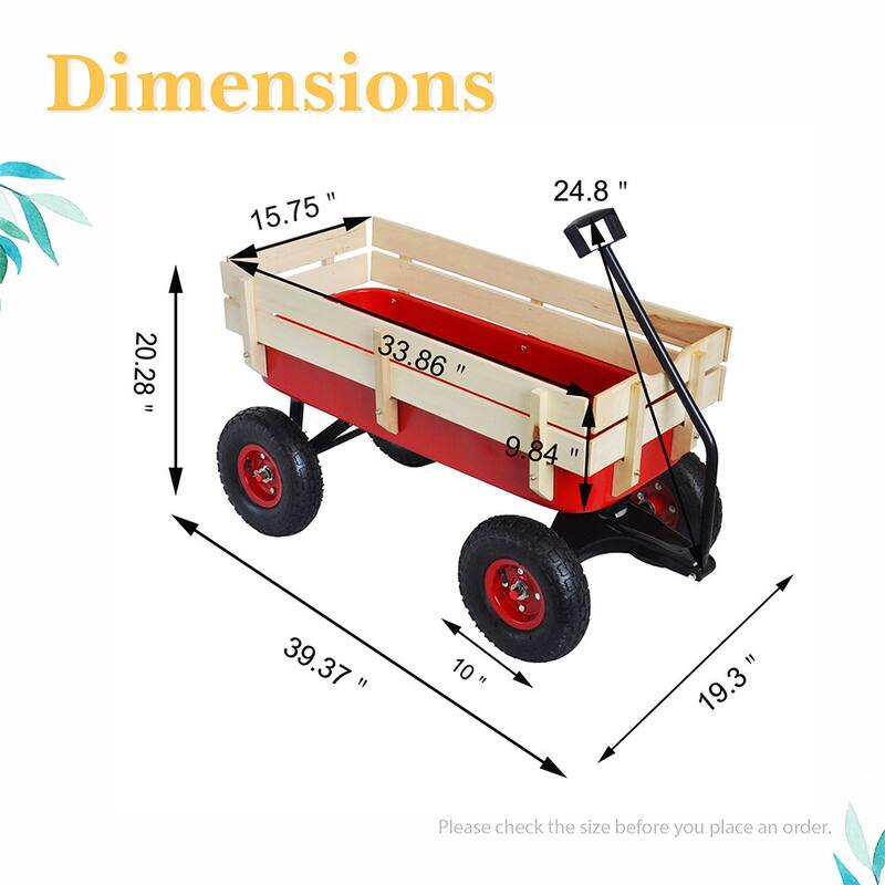 Outdoor Garden Cart, All Terrain Cargo Wagon Wood Railing Children - 39.37" x 19.3" x 20.28" (L x W x H)