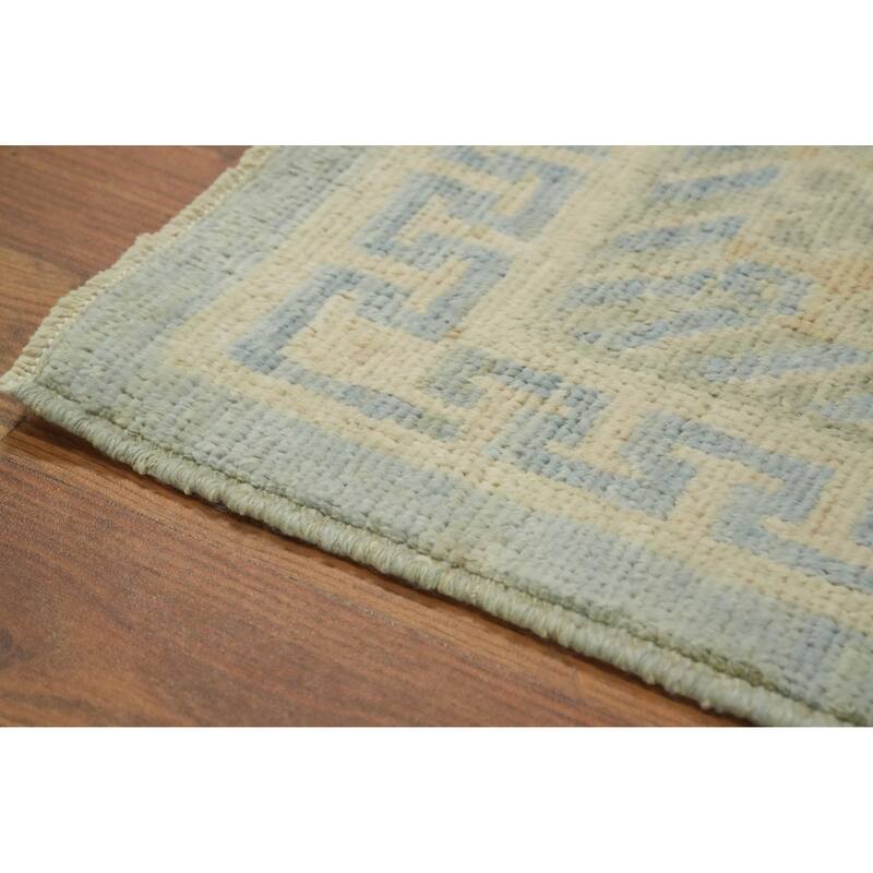 Vegetable Dye Blue Oushak Turkish Area Rug, Floral Geometric Carpet - 10' 7'' X 8' 1''