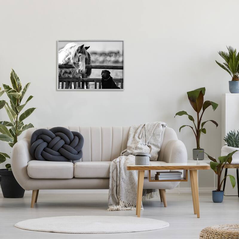 Stupell Dog & Horse Farm Animal Friends Monochrome Photography Framed Wall Art, Design by James Dobson