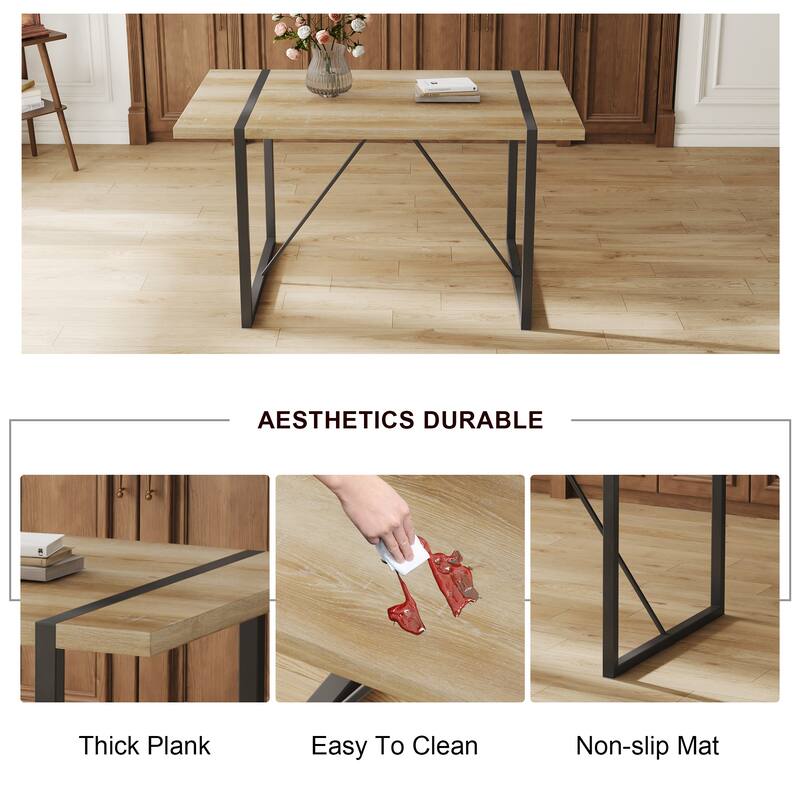 5-Piece Modern Medieval Dining Table Set with 4 Upholstered Chairs, Rustic Industrial Wood Dining Table for Dining Room