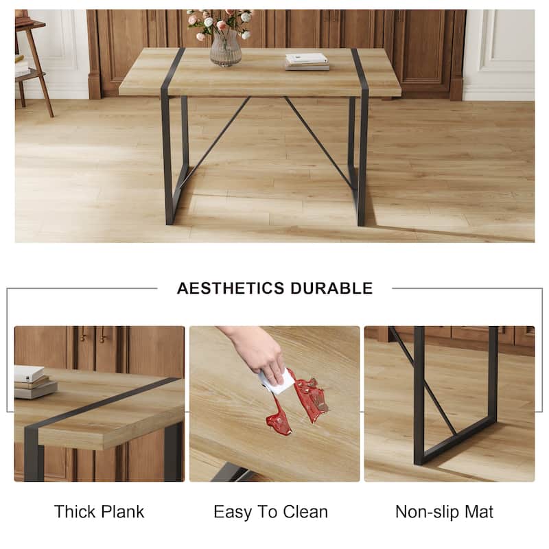 7-Piece Dining Table Set for 6, 55" Wood Kitchen Table with 6 Upholstered Chairs for Dining Room and Small Spaces