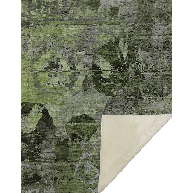 Premium Machine Washable Modern Floral Sherpa Throw Blanket