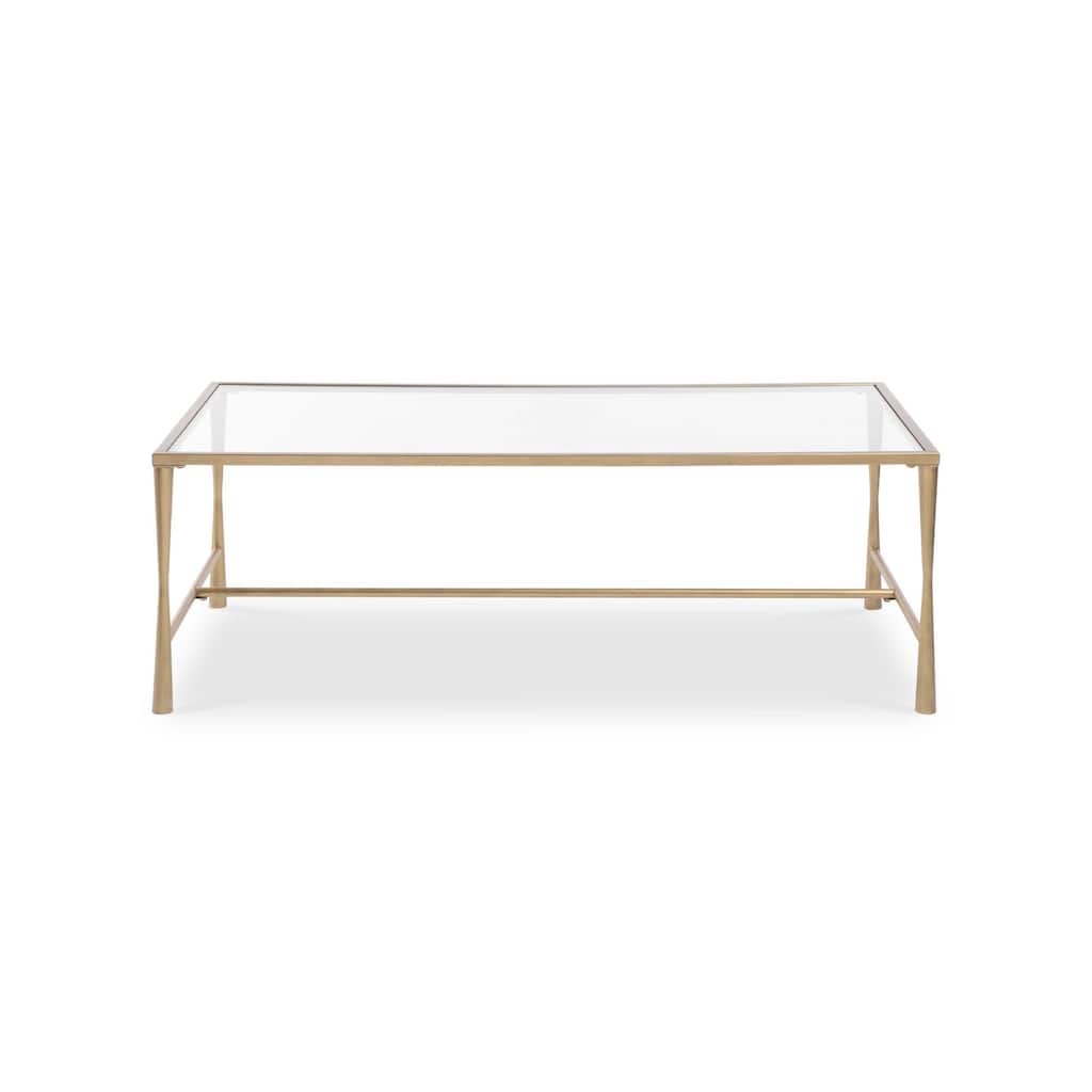 Ova Coffee Table, 47 Inch Rectangular Glass Top, Antique Gold Iron
