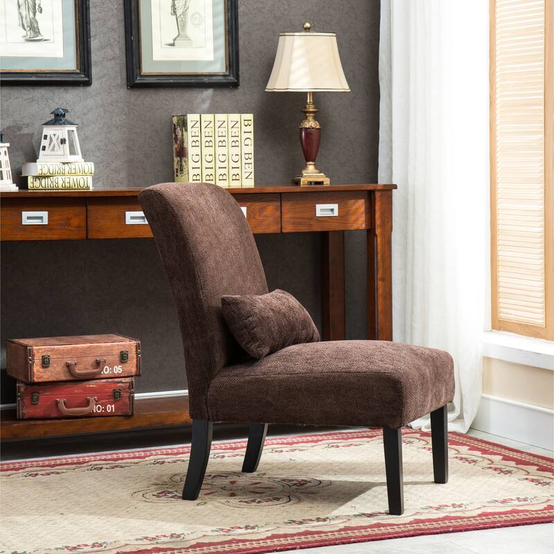 Chocolate Modern 31.75" High Back Polyester Upholstered Accent Chair with Pillow and Tapered Legs