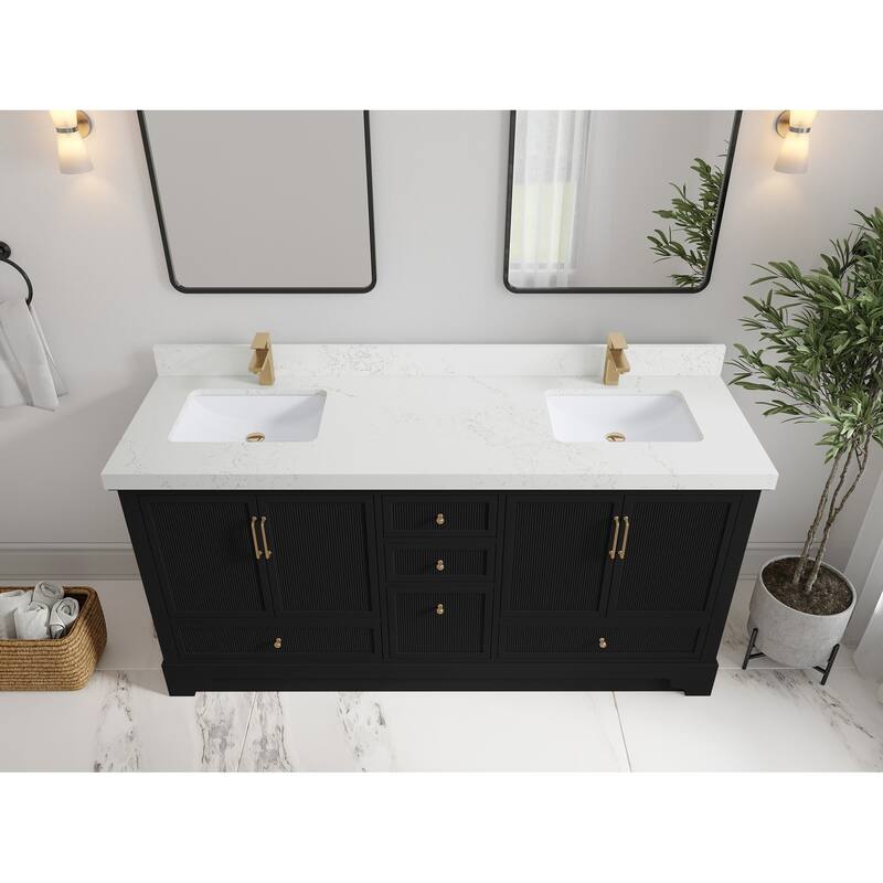 Willow Collections 72 x 22 Alys Double Bowl Sink Bathroom Vanity with Countertop - 2"Empira White - Black
