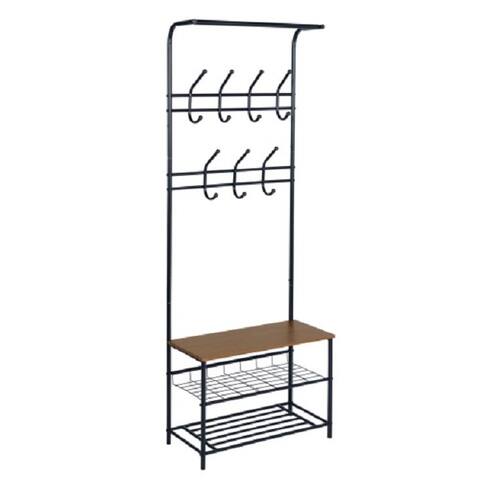 Clothes Rack Heavy Duty Metal Garment Rack Small Clothing Rack with Bottom Shelves for Bedroom, Walnut & Black On-Site