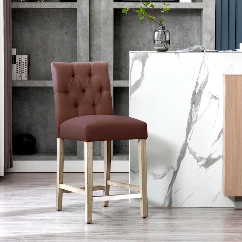 Carter 24" Classic Button Tufted Counter Stool, Antique Gray Legs - Brown
