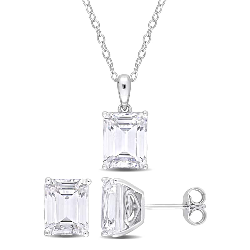 Miadora 8 4/5ct TGW White Topaz Necklace and Stud Earrings Set Sterling Silver