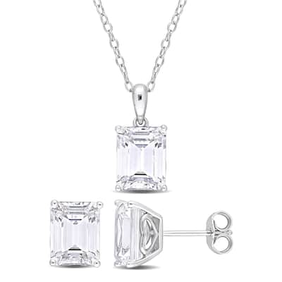 Miadora 8 4/5ct TGW White Topaz Necklace and Stud Earrings Set Sterling Silver