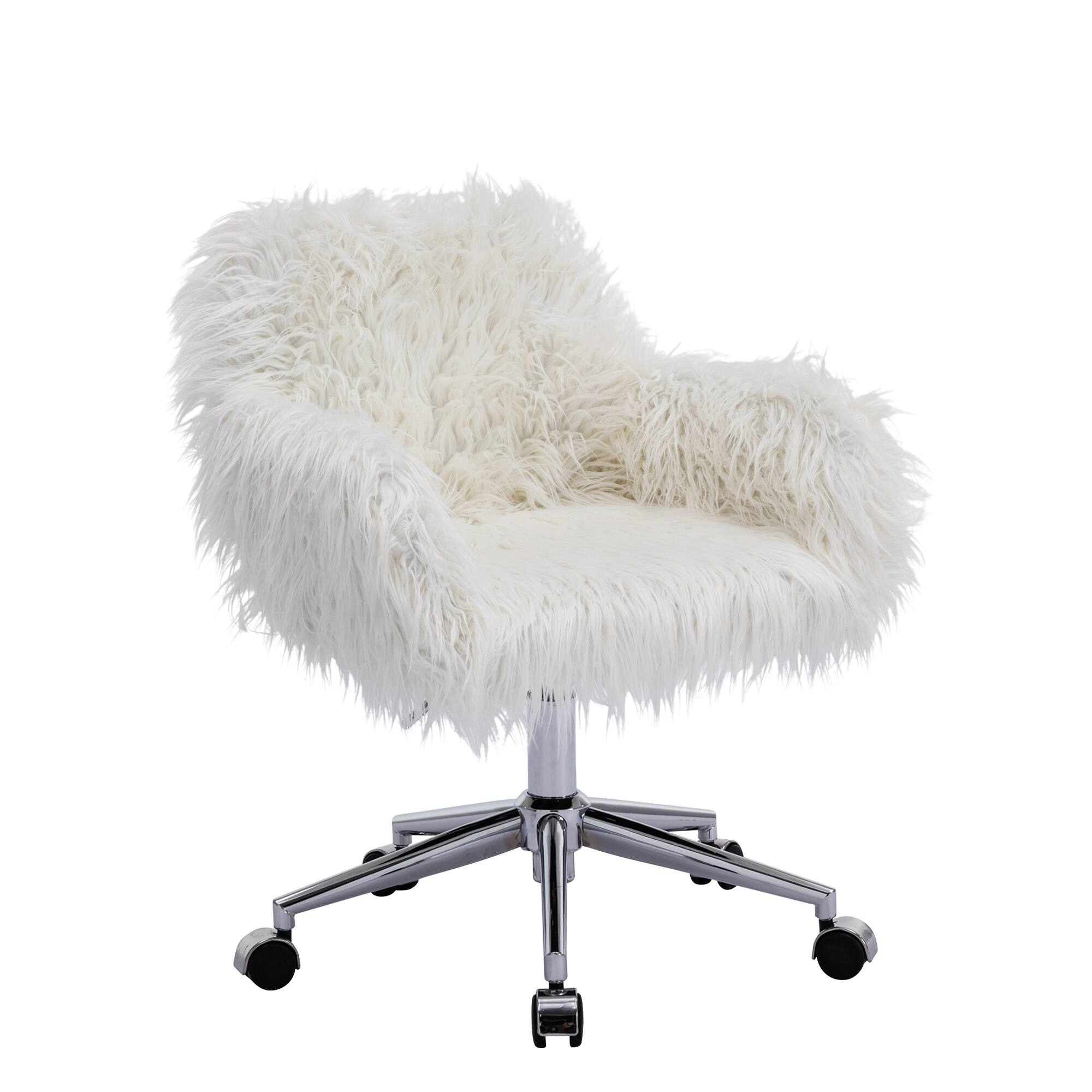 Adjustable Height Faux Fur Office Chair Fluffy Chair for Girls Makeup