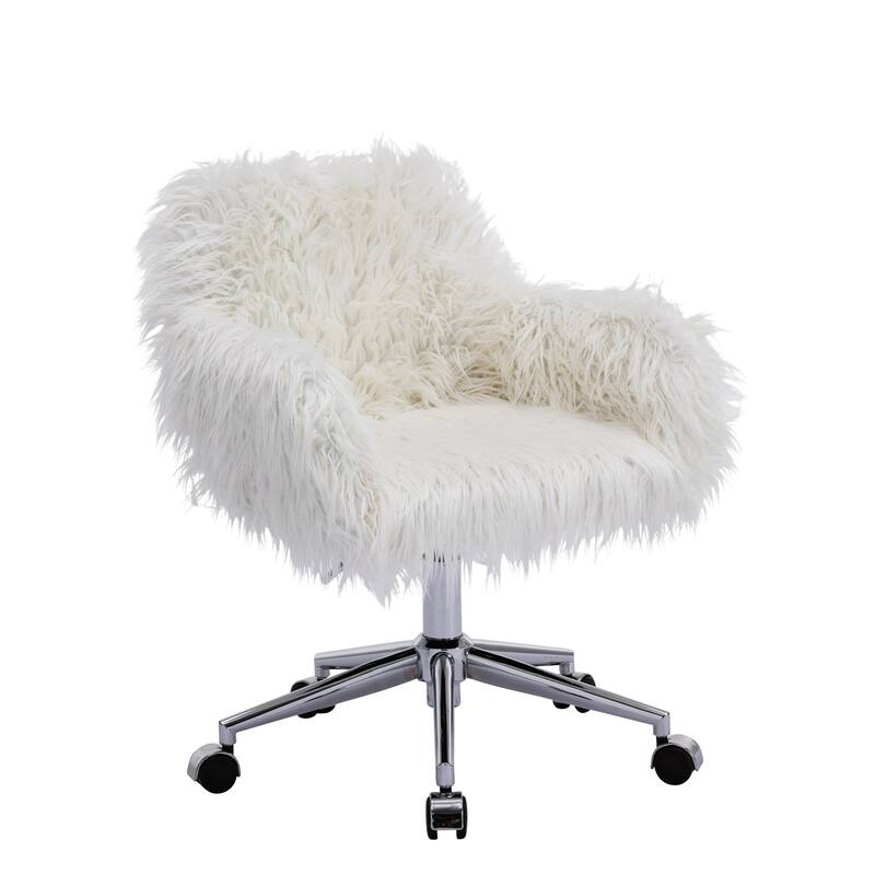 Modern Faux fur home office chair, fluffy chair for girls, makeup vanity Chair with Gold Plating Base