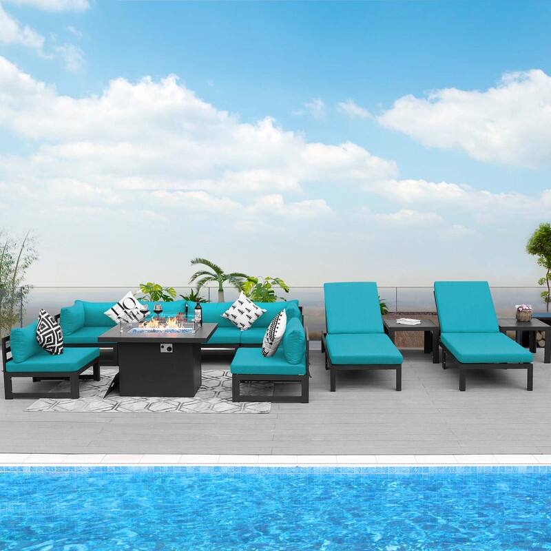 FINCATI Aluminum Outdoor Patio Furniture Conversation Sectional Sofa Set - 11 Pieces - Teal