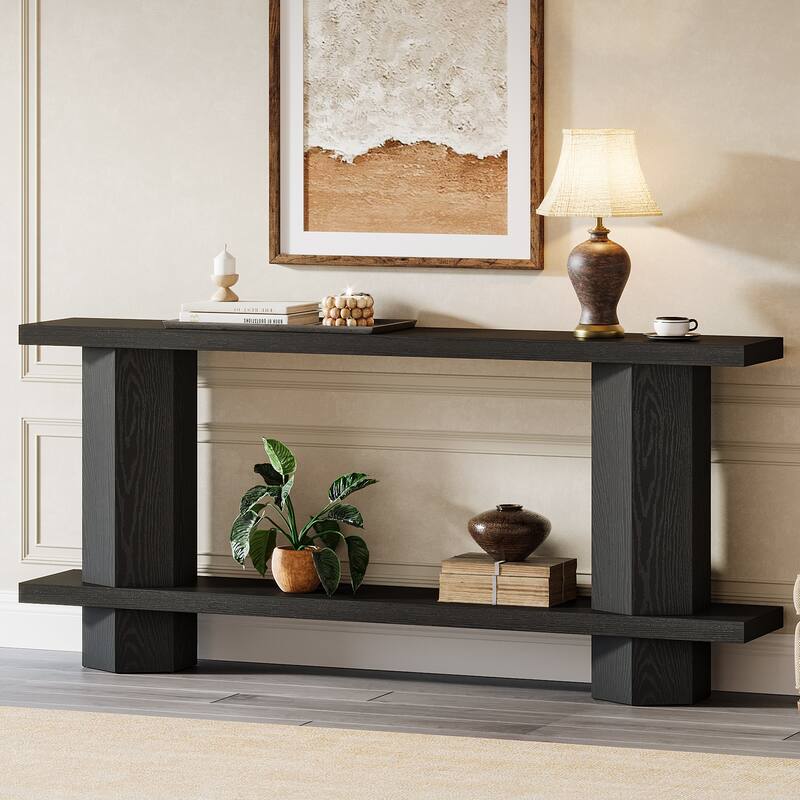 71'' Long Console Table for Entryway, Wood Sofa Table Behind Couch - Black
