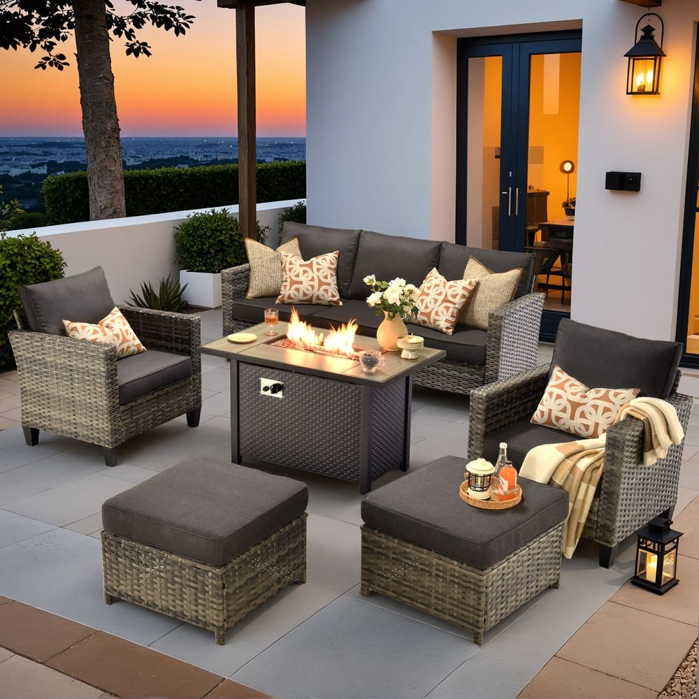 OVIOS 6 Pieces Patio Furniture Set with Fire Pit