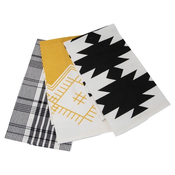 Foreside Home & Garden Set of 3 Plaid and Abstract Pattern 27 x 18 Inch Woven Kitchen Tea Towels. Opens flyout.