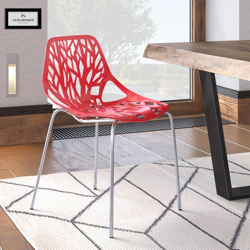 Asbury Stackable Dining Chair with Chrome Legs Side Chair with Modern Cut-Out Design Backrest