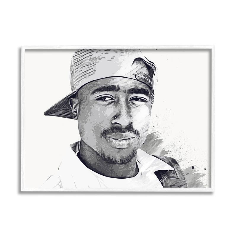 Stupell Modern Tupac Portrait Abstract Pattern Famous Figure Framed Wall Art - White - 14 x 11 - White