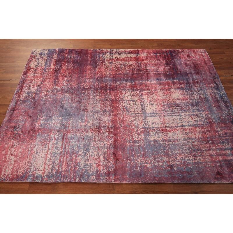 Colorful Abstract Contemporary Rug Hand-Knotted Wool Carpet - 4'8" x 6'7"